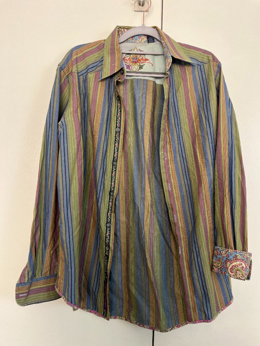 Robert Graham striped shirt with Paisely details -- size S